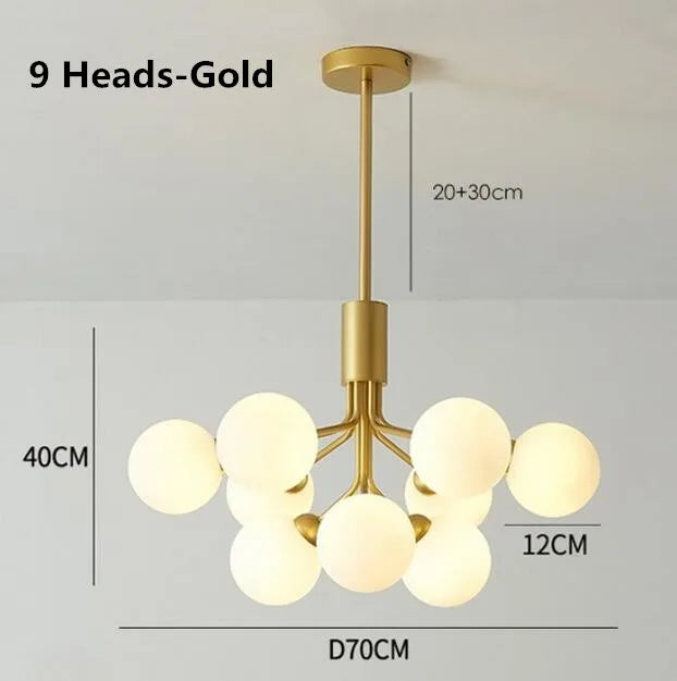 DecorBites™ Gold Glass Ball Chandelier: Luxury LED Lighting for Dining Room, Kitchen, Cafe