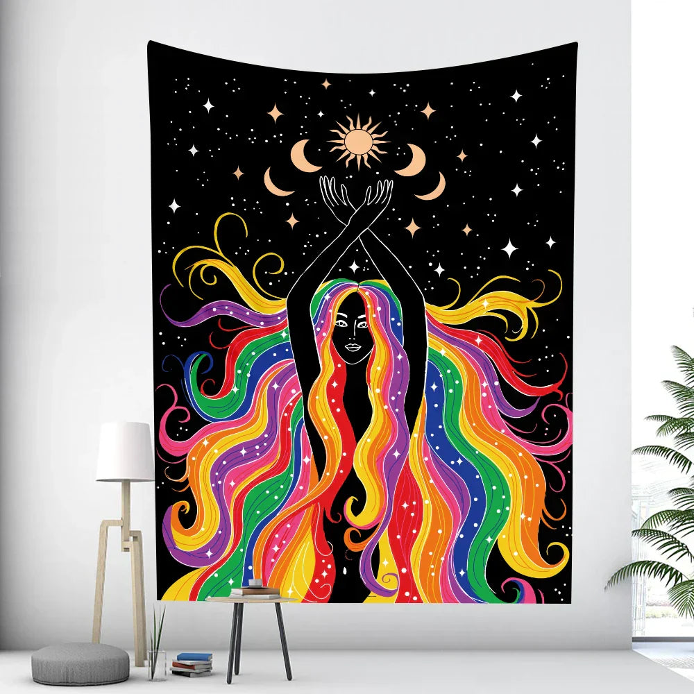 DecorBites™ Boho Girl Tapestry: Hippie Yoga Mat, Sofa Blanket, Home Decor Art
