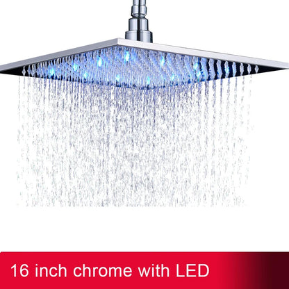 DecorBites™ 16" Square LED Light Rainfall Shower Head - Color Changing Brass Showerhead