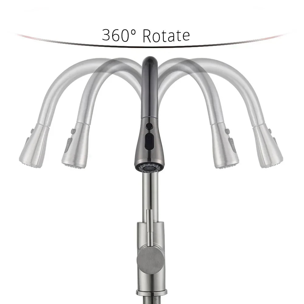 DecorBites™ Brushed Nickel Pull Out Kitchen Faucet with Flexible Stream Sprayer Head