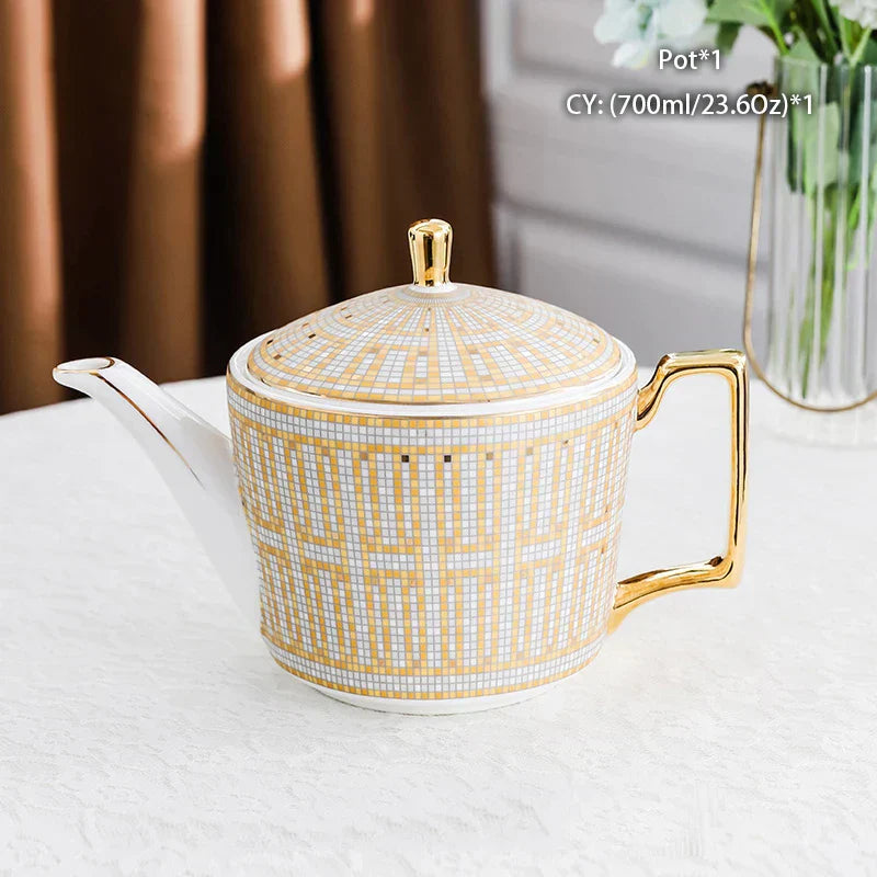 DecorBites™ Bone China Tea Pot: Elegant European Porcelain Coffee Pot for Tea Lovers.