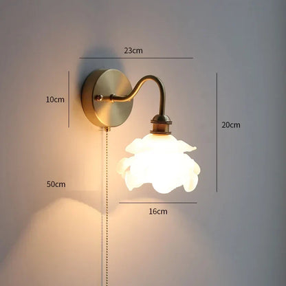 DecorBites™ Glass Copper LED Wall Lights with Pull Chain Switch for Home Bedroom Bathroom Mirror