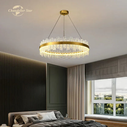 DecorBites™ LED Round Glass Chandelier: Modern Nordic Stainless Steel Pendant Light for Bedroom & Living Room