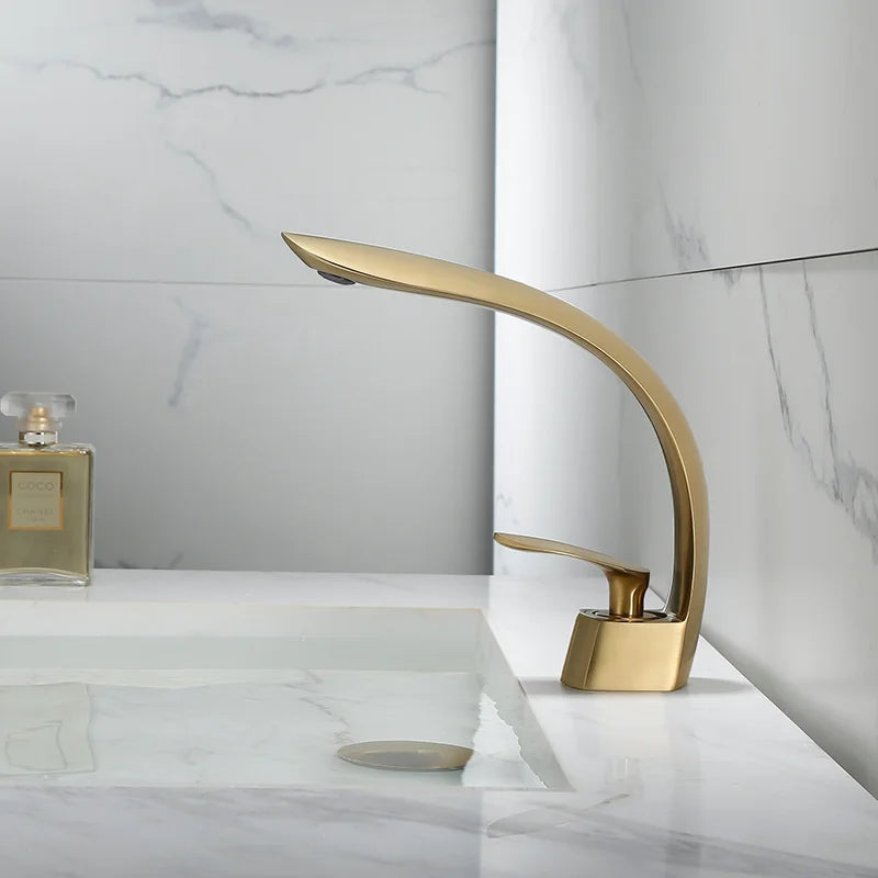 DecorBites™ Brushed Gold Basin Faucet: Grey/Black Bathroom Mixer Tap, Waterfall Design with Single Handle