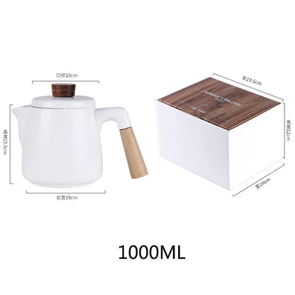 DecorBites™ Japanese Style Ceramic Tea Pot Set with Wooden Handle | Heat-Resistant Borosilicate Glass