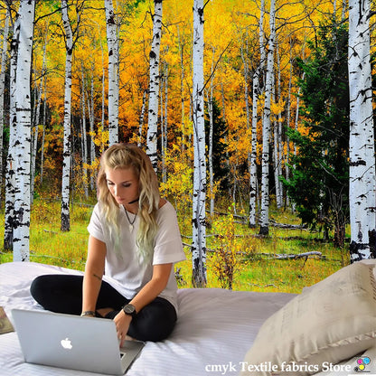 DecorBites™ Birch Forest Starry Sky Wall Tapestry: Psychedelic Hippie Mandala Landscape Art