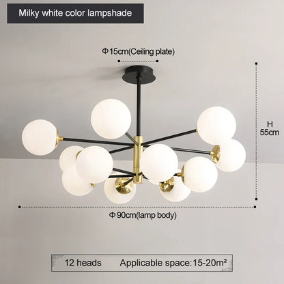 DecorBites™ Glass Ball LED Chandelier: Retro Round Wrought Iron Indoor Lighting for Kitchen, Living Room, Farmhouse