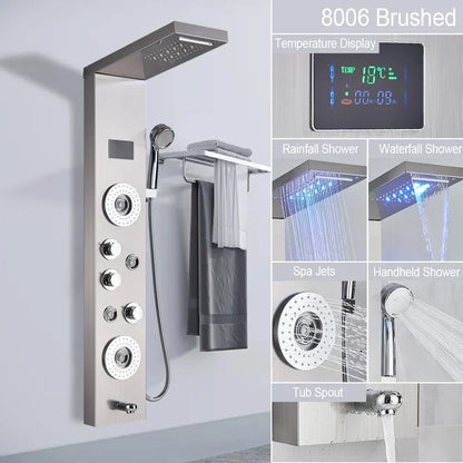 DecorBites™ Brushed LED Light Shower Faucet SPA Massage Shower Column Waterfall Panel