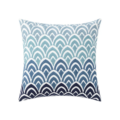 DecorBites™ Blue Floral Geometric Embroidery Cushion Cover 45x45cm for a Cozy Home
