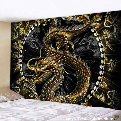 DecorBites™ Chinese Dragon Castle Totem Tapestry Wall Hanging Beach Mat Tapis Decor