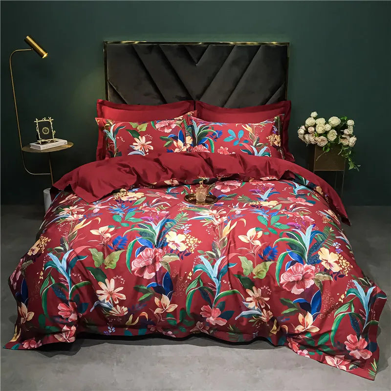 DecorBites™ 1400TC Egyptian Cotton Bird Floral Bedding Set - Luxury 4Pcs