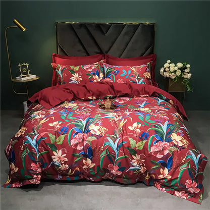 DecorBites™ 1400TC Egyptian Cotton Bird Floral Bedding Set - Luxury 4Pcs
