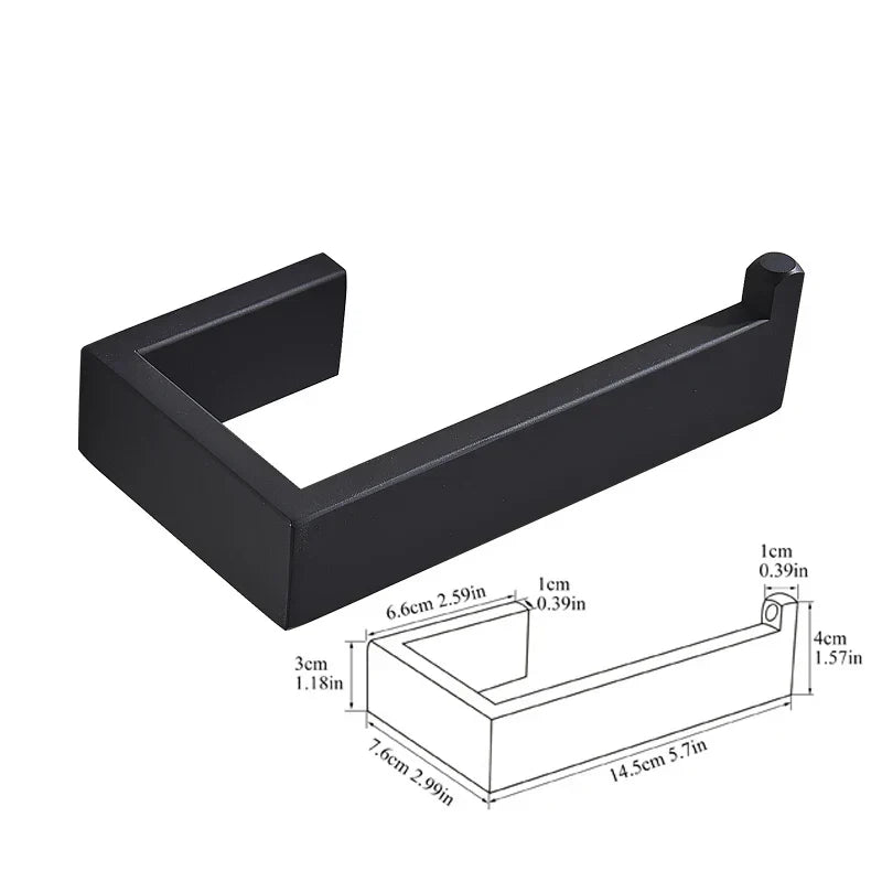 DecorBites™ Black Bathroom Hardware Set: Robe Hook, Towel Bar, Shelf, Tissue Holder, Toothbrush Organizer