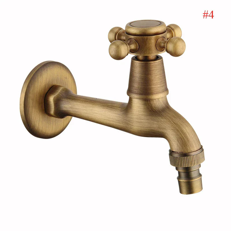 DecorBites™ Antique Brass Wall Mount Bibcock Garden Faucet Small Pool Tap