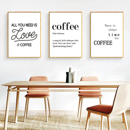 DecorBites™ "Awakened Aromas" Canvas Print - Nordic Black & White Coffee Quotes