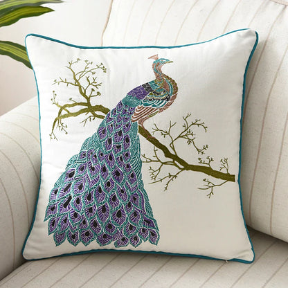 DecorBites™ Butterfly Floral Cotton Embroidered Pillow Cover 45x45cm Home Decor Square