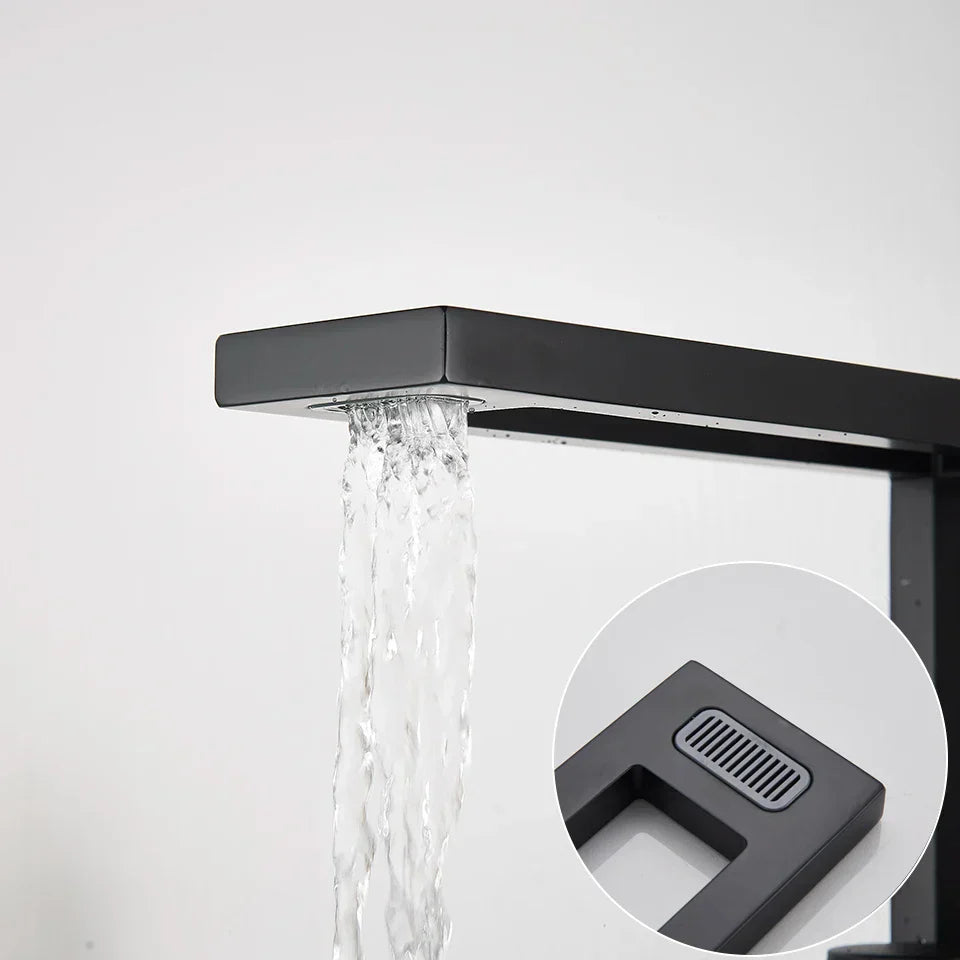 DecorBites™ Black Basin Faucet: Brass Bathroom Mixer for Vessel Sink, Cold Hot Water