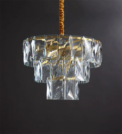 DecorBites™ Gold Steel Crystal LED Pendant Light Fixture Luxe Round Hanging Lamp