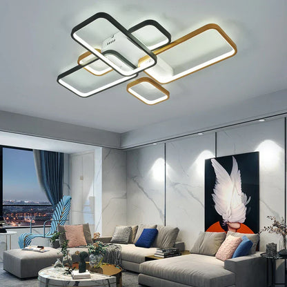DecorBites™ Black+Gold Modern LED Chandelier for Living Room Dimmable Nordic Minimalism Lighting