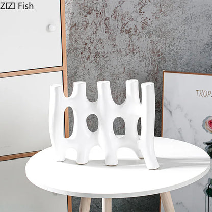 DecorBites™ Ceramic Vase with Artificial Flowers | Modern Abstract Floral Living Room Decor