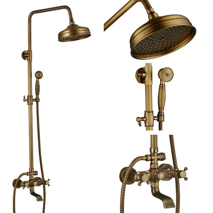 DecorBites™ Brass Shower Faucet Mixer Set with 8" Rainfall Head, Storage Shelf, and Hooks
