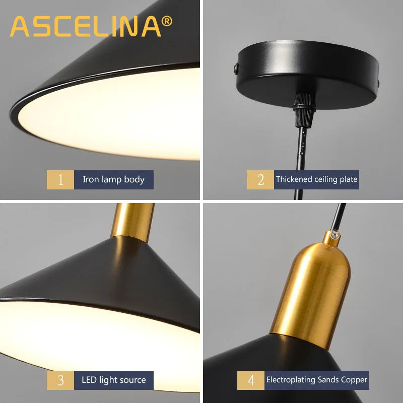 DecorBites™ Black Gold LED Pendant Lights for Home Restaurant Loft Bar Industrial Decor