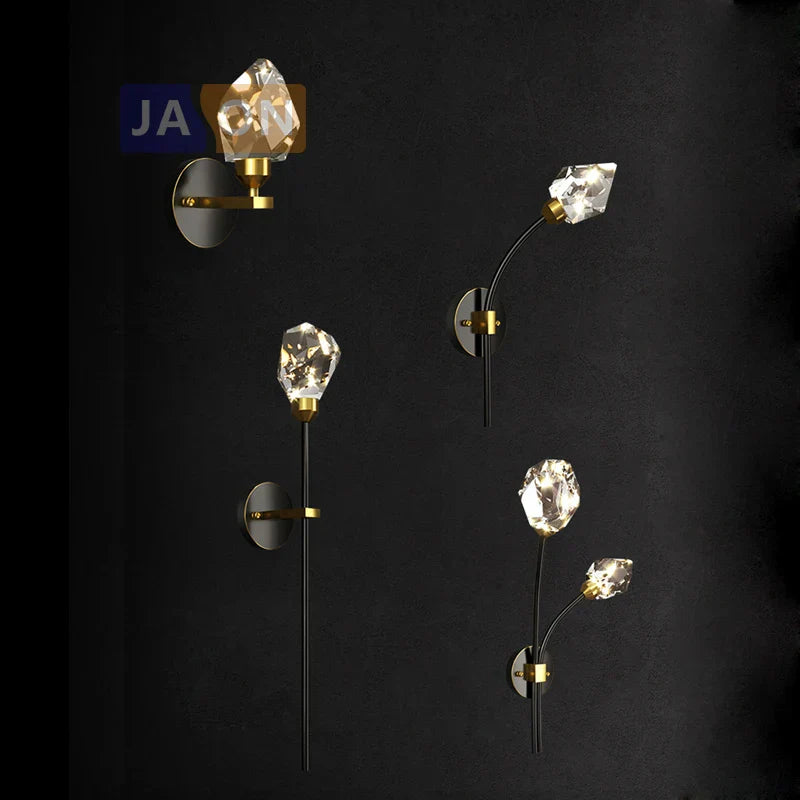 DecorBites™ Black Gold Copper Crystal LED Wall Sconce Light for Bedroom Corridor