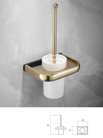 ™ Gold & Black Bathroom Hardware Set: Shelf, Towel Rack, Paper Holder, Brush Holder