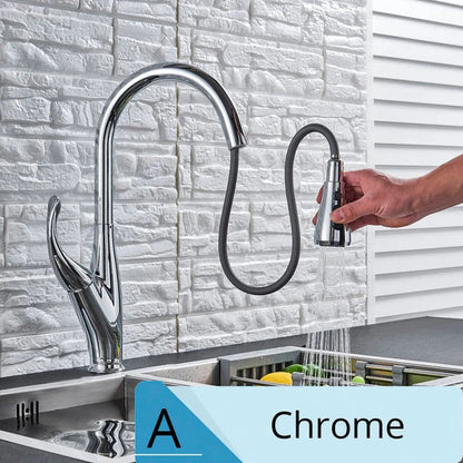 DecorBites™ Brushed Nickel Kitchen Faucet Pull Out Single Handle Mixer Tap