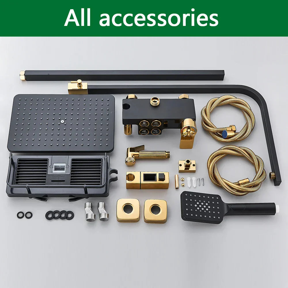 DecorBites™ Brass LCD Thermostatic Mixer Shower Set with Bidet and Tub Spout