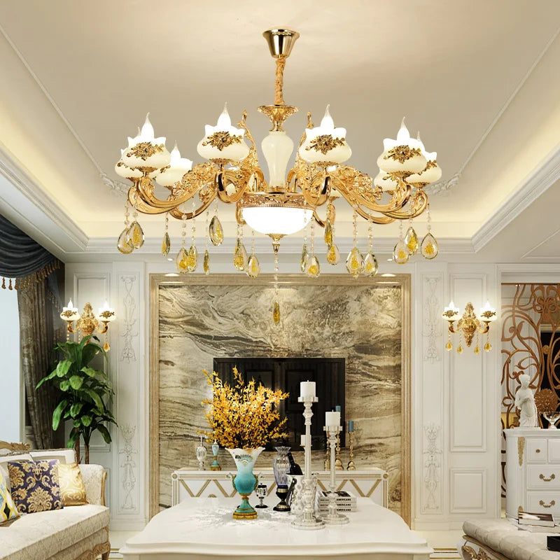 ™ Gold Crystal LED Chandelier: Elegant Lighting for Living Room, Hotel, or Villa Hall