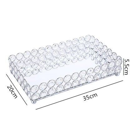 DecorBites™ Crystal Glass Mirror Tray Cosmetic Jewelry Organizer Shelf Storage