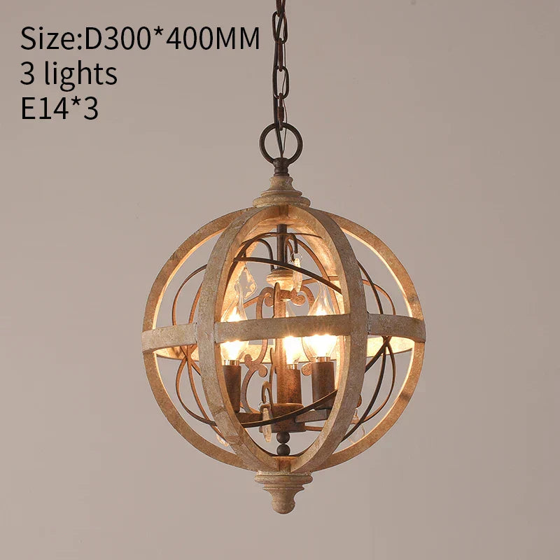 DecorBites™ Antique Wood Globe Chandelier for Bedroom Living Room Kitchen Dining Room