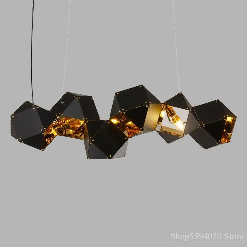 DecorBites™ Black Metal DNA Chandelier: Nordic, Modern, Creative Island Light for Bar and Restaurant.
