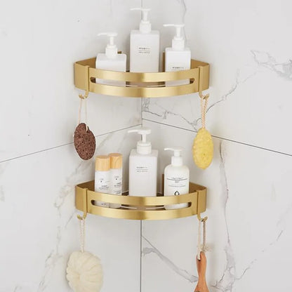 DecorBites™ Aluminum Shower Shelf Brushed Gold Wall Mounted Bathroom Corner Shelf