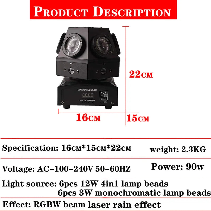 DecorBites™ 60W Moving Head Strobe Beam Laser Light Projector DJ Disco Lights