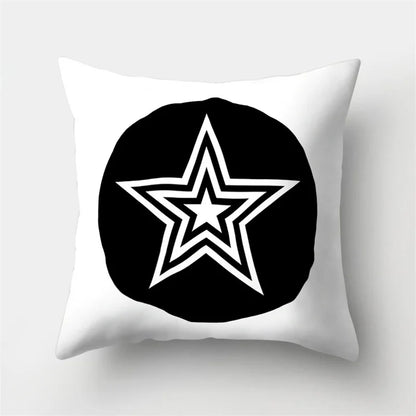 DecorBites™ Geometric Star Print Pillow Cover for Home Decor - Black & White Square Texture