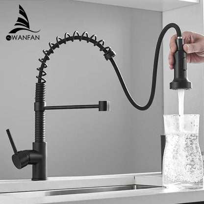 DecorBites™ Brush Brass Kitchen Faucet Single Lever Pull Out Spring Spout Mixer Tap
