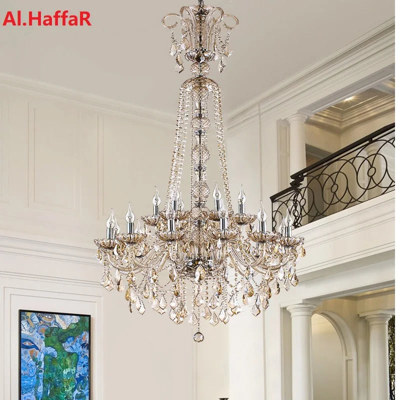 ™ Large Stair Crystal Chandelier 15 Arms Gold/Silver K9 Crystal Luxury Light