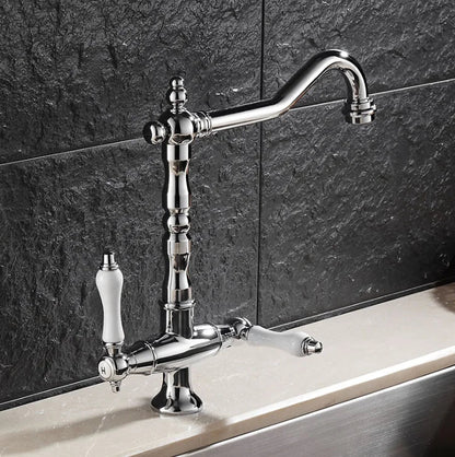 DecorBites™ Black Gold Brass Kitchen Sink Faucet with Double Handles