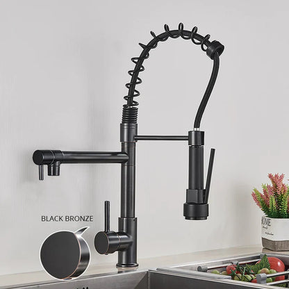 DecorBites™ Brass Kitchen Faucet Spring Swivel Spout Hot Cold Water Mixer Taps
