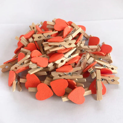 DecorBites™ 50-Pack Romantic Heart Shape Wood Clips for Home Décor and Parties