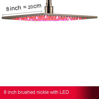 DecorBites™ 16" Square LED Light Rainfall Shower Head - Color Changing Brass Showerhead