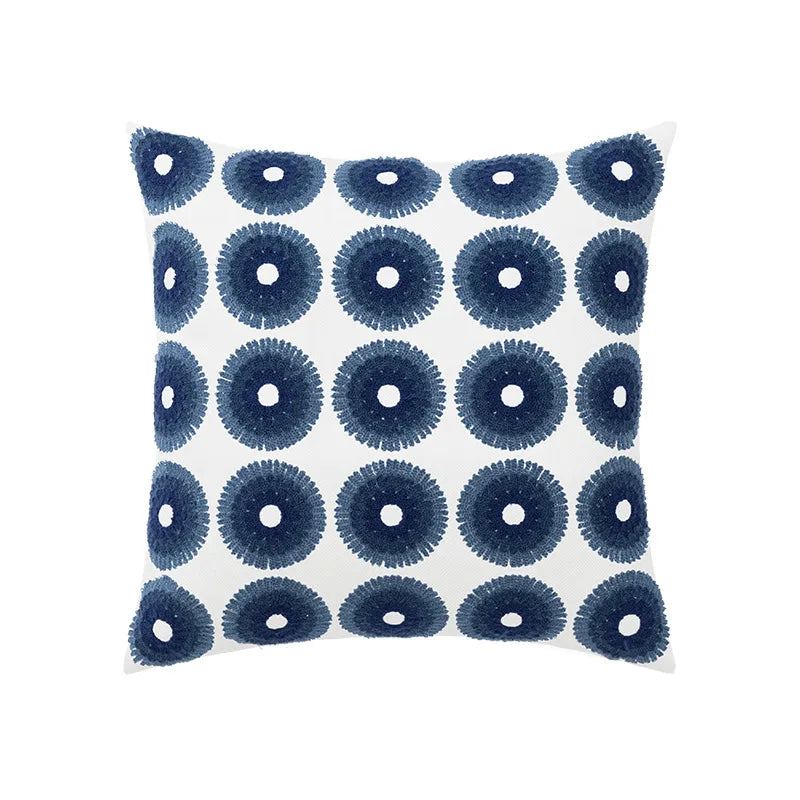 DecorBites™ Blue Floral Geometric Embroidery Cushion Cover 45x45cm for a Cozy Home