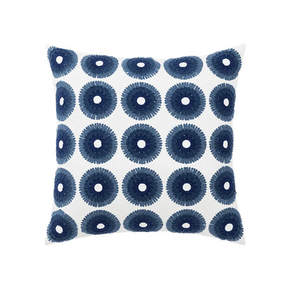 DecorBites™ Blue Floral Geometric Embroidery Cushion Cover 45x45cm for a Cozy Home