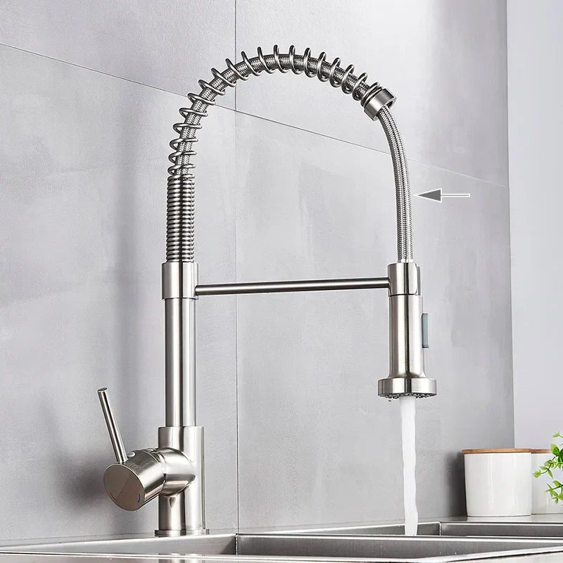 DecorBites™ Brushed Nickel Pull Down Kitchen Faucet - 360° Rotation Hot Cold Water Mixer
