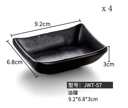 DecorBites™ Black Melamine Plastic Dipping Sauce Dish Bowl Set - Pack of 4