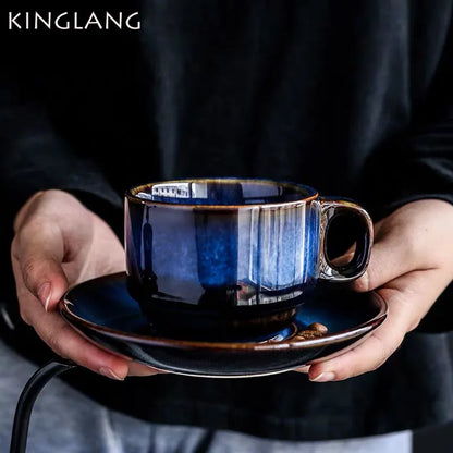 DecorBites™ Deep Blue Ceramic Espresso Coffee Cup Saucer Set