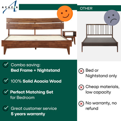 [Buy 1 Get 1] Aurora Solid Wood Bed Frame & Nightstand