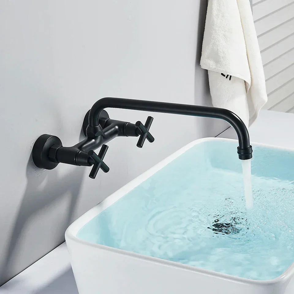 DecorBites™ Black Kitchen Faucet: Wall Mounted Swivel Mixer Tap for Bath Sink